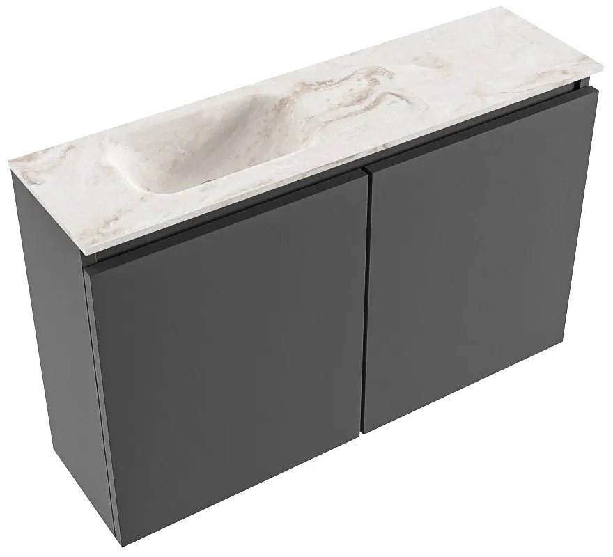 Mondiaz Ture DLux toiletmeubel 80cm dark grey met wastafel frappe links met kraangat