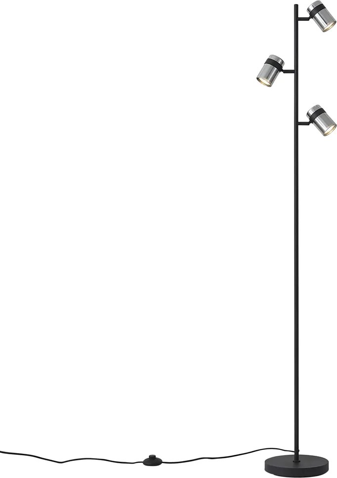 Moderne vloerlamp zwart met smoke glas 3-lichts draai- en kantelbaar - Gianni