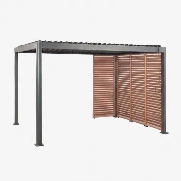 Bioclimatische Pergola Met Lamellen En Aluminium Panelen Druvia Grafietgrijs - Kastanjehoutbruin & 3 X 4 M & 3 Panelen Van 90,5 Cm En 1 Paneel Van -