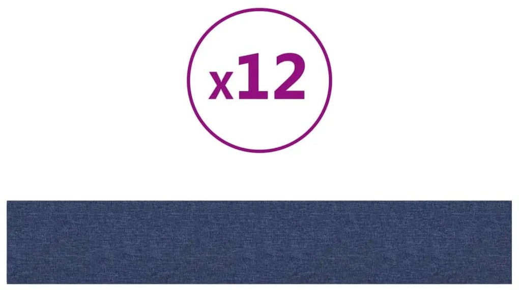 vidaXL Wandpanelen 12 st 1,62 m² 90x15 cm stof blauw