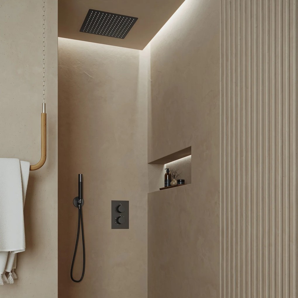 Saniclear Cube Pro inbouw regendouche met inbouw douchekop 30x30cm en staafhanddouche verouderd ijzer - gunmetal