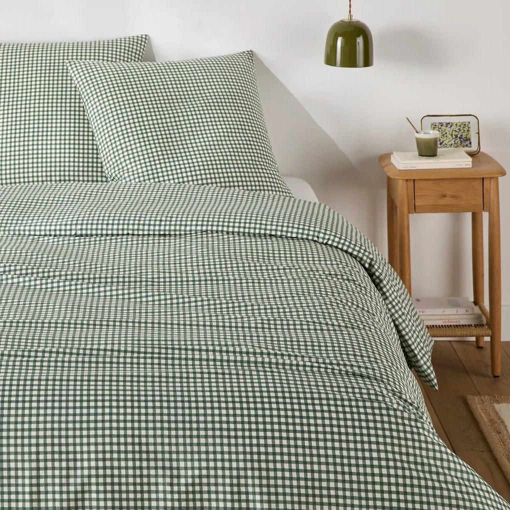 Beddengoed 30% gerecycled katoen, vierkante kussensloop, geruit, LESIA