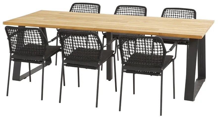 Taste by 4 Seasons Barista dining set antraciet met Basso teak tafel 240 cm      houtkleur weerbestendig