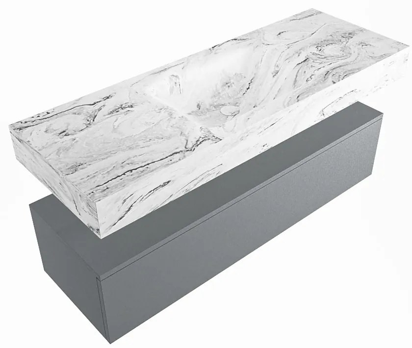 Mondiaz Alan DLux badmeubel 130cm plata 1 lade met wastafel glace midden zonder kraangat