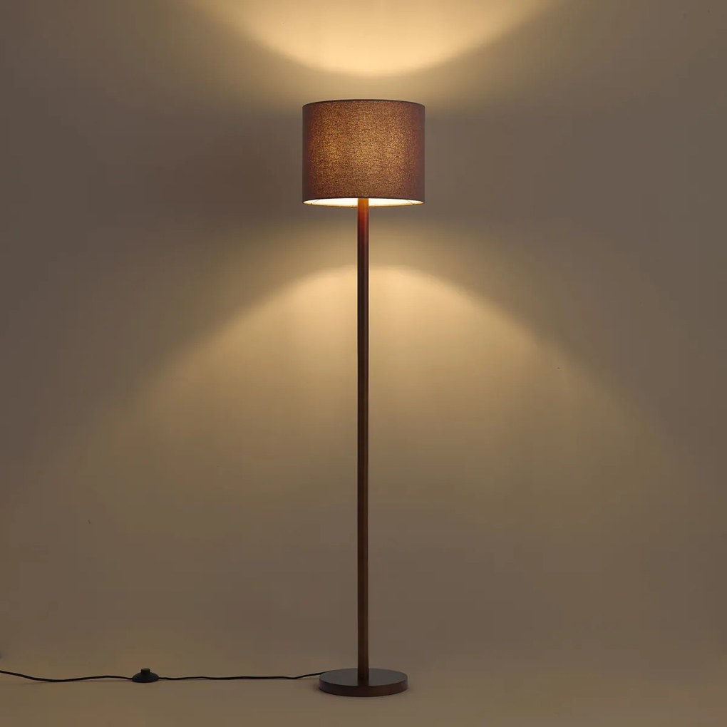 Japandi vloerlamp walnoot hout met linnen kap bruin 151cm - Mels