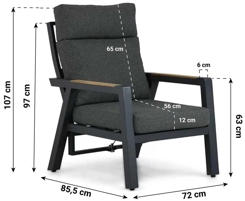 Verstelbare Tuinstoel Aluminium/teak Grijs-antraciet Lifestyle Garden Furniture Marseille