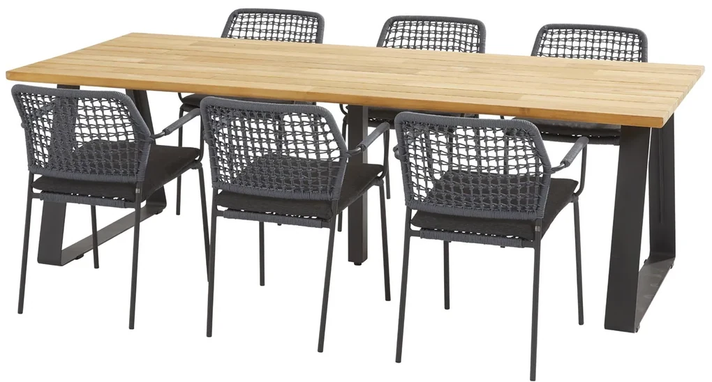 Taste by 4 Seasons Barista tuinset blauw met Basso tuintafel met teak blad 240 x 100 cm * Sale * Tuinset houtkleur weerbestendig