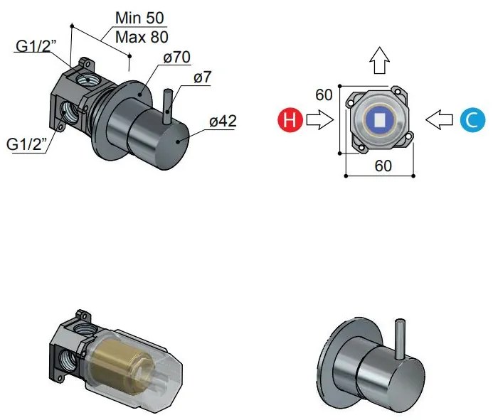 Hotbath Cobber Afbouwdeel Douchemengkraan Verouderd Ijzer CB031