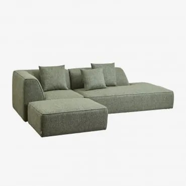 Modulaire Hoekbank Van 2 Delen Met Rechter Chaise Longue En Gestoffeerde Poef Cardea Bouclé Saliegroen - Sklum
