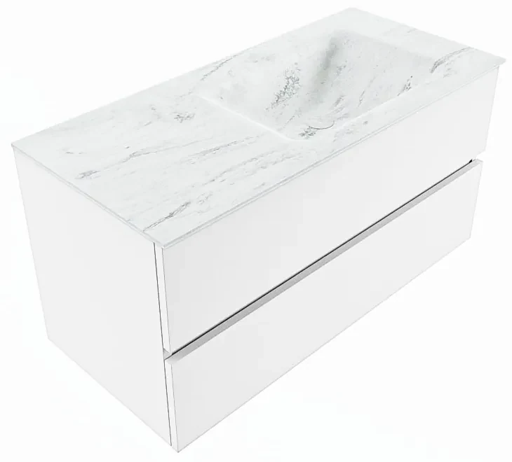Mondiaz Vica DLux badmeubel 100cm talc 2 lades met wastafel opalo rechts zonder kraangat
