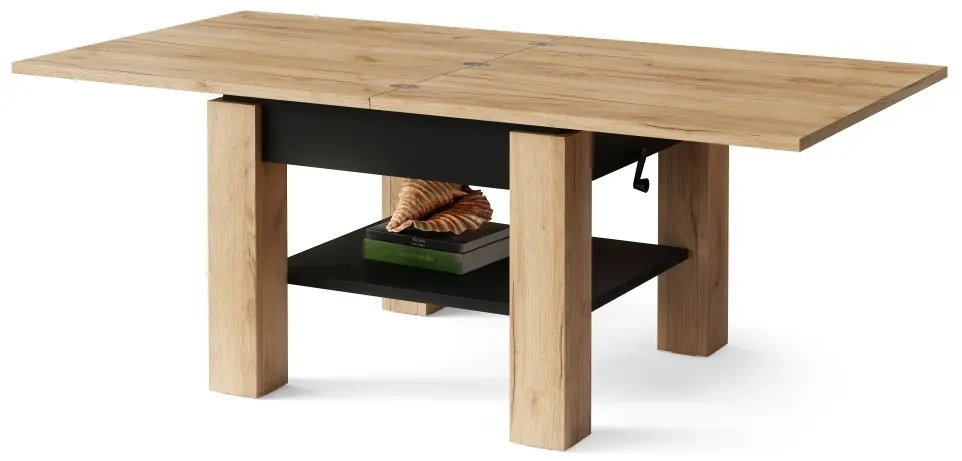 CLEO gouden eiken / zwart, uitschuifbare salontafel