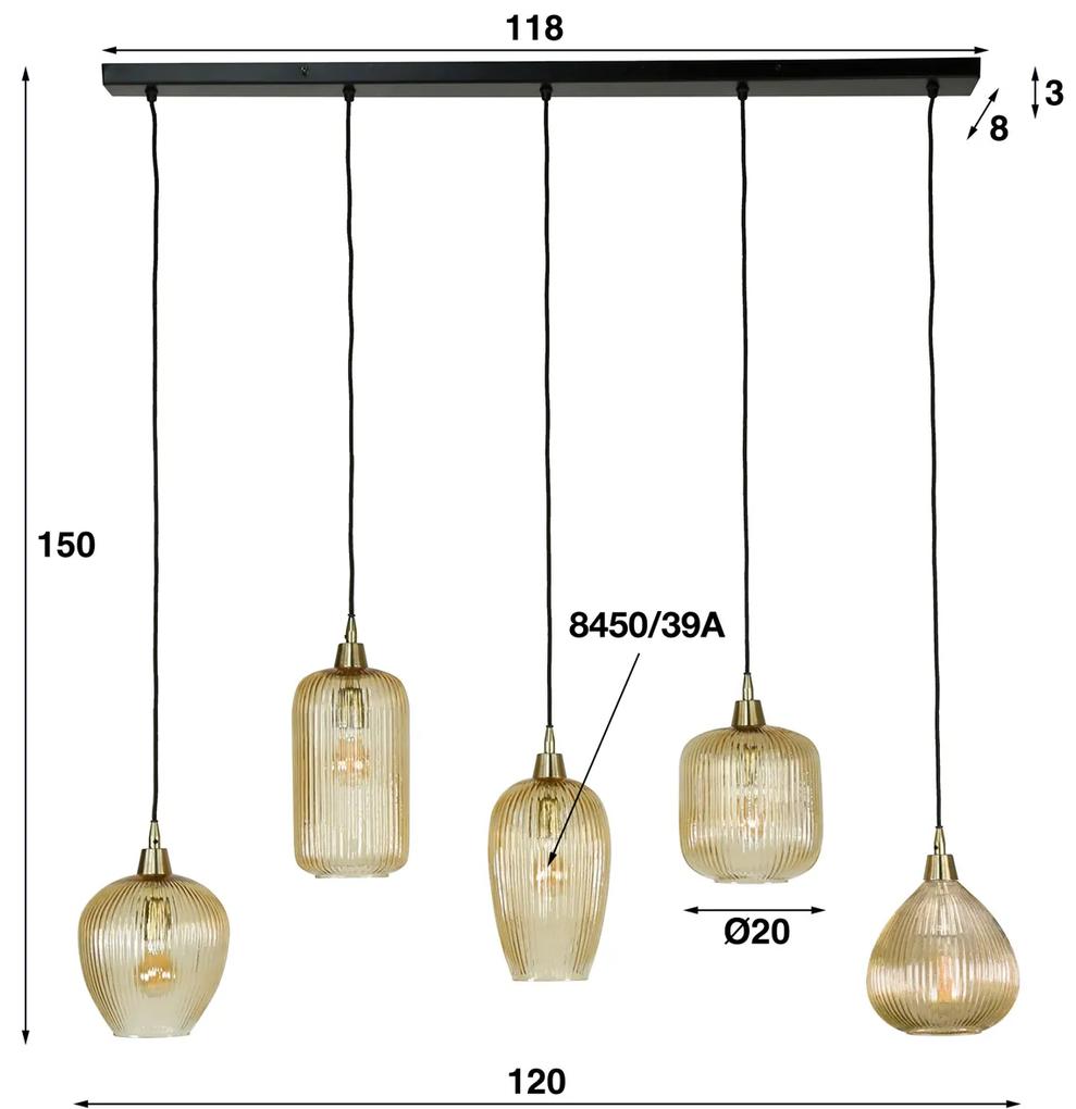 Hanglamp Met 5 Amberkleurige Kappen