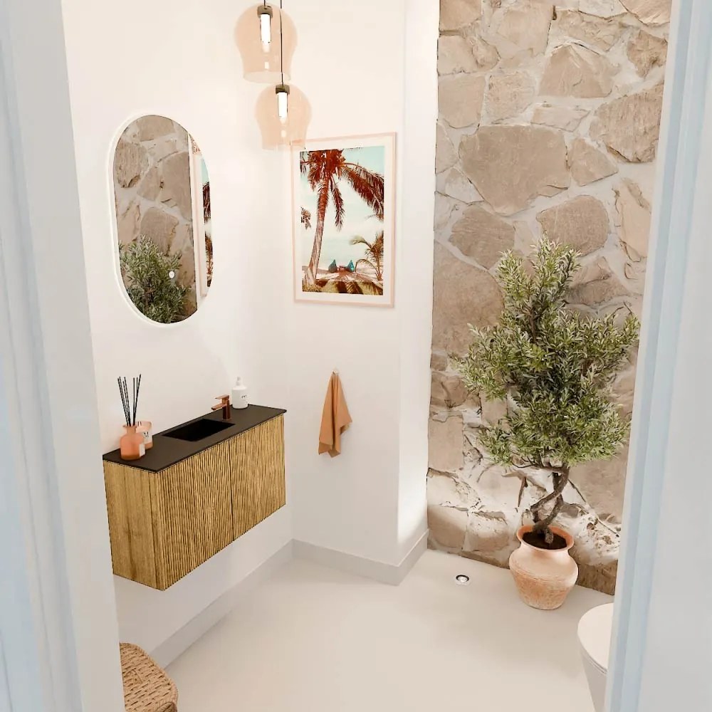 Mondiaz Joya 70cm toiletmeubel oak met wastafel faye midden 1 kraangat urban