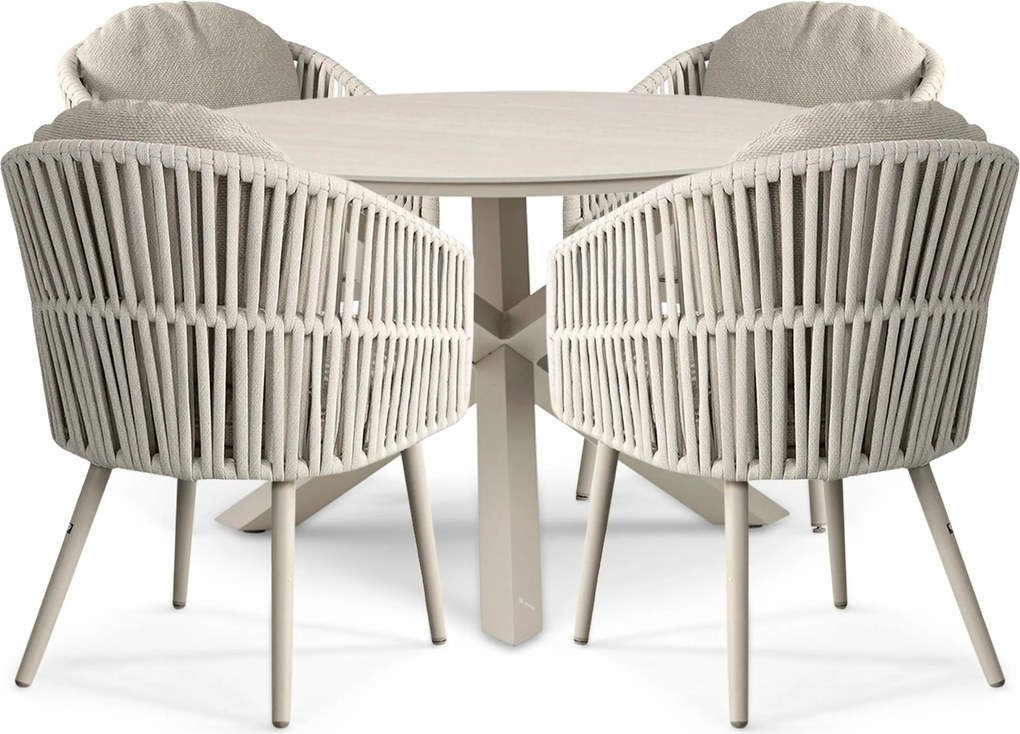 Tuinset Ronde Tuintafel 4 personen 120 cm Rope Zand/Beige Santika Furniture Santika