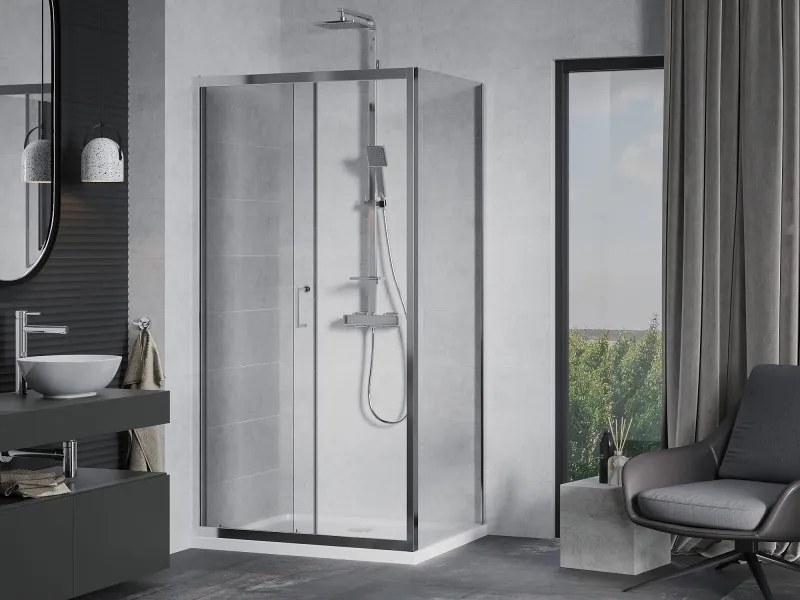 Mexen Apia schuifbare douchecabine 120 x 90 cm, transparant, chroom + Flat douchebak - 840-120-090-01-00-4010