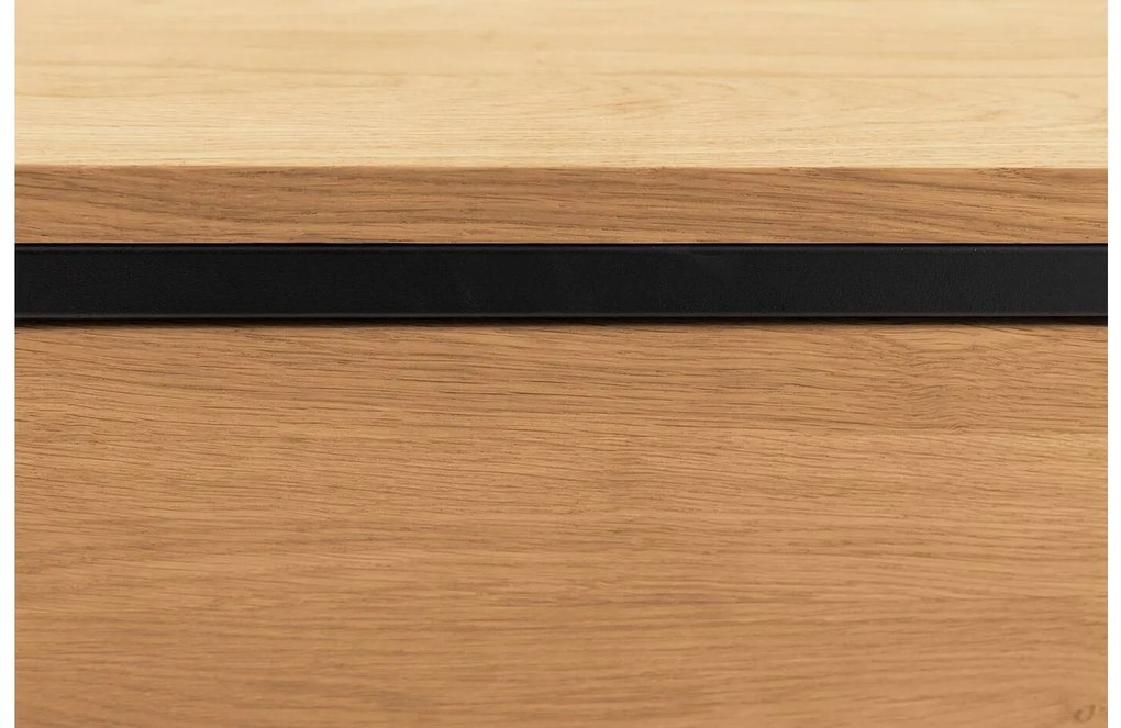 Goossens Nachtkastje Ord, Metaal ral 9005 zwart, met lade en bovenblad massief eik, 40 x 35 x 57 cm hoog