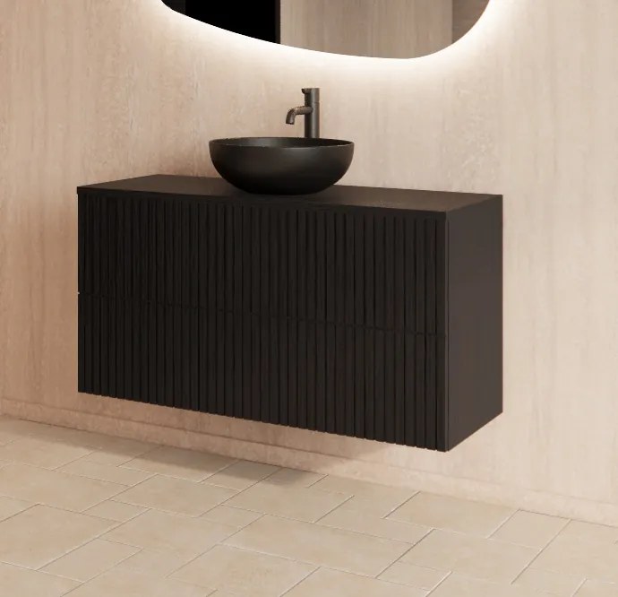 Gliss Design Hybris badkamermeubel met ribbelfront 100cm black veneer