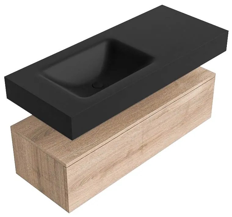 Zaro Alan badmeubel 110cm washed oak 1 lade met vrijhangende wastafel cloud links 1 kraangat urban