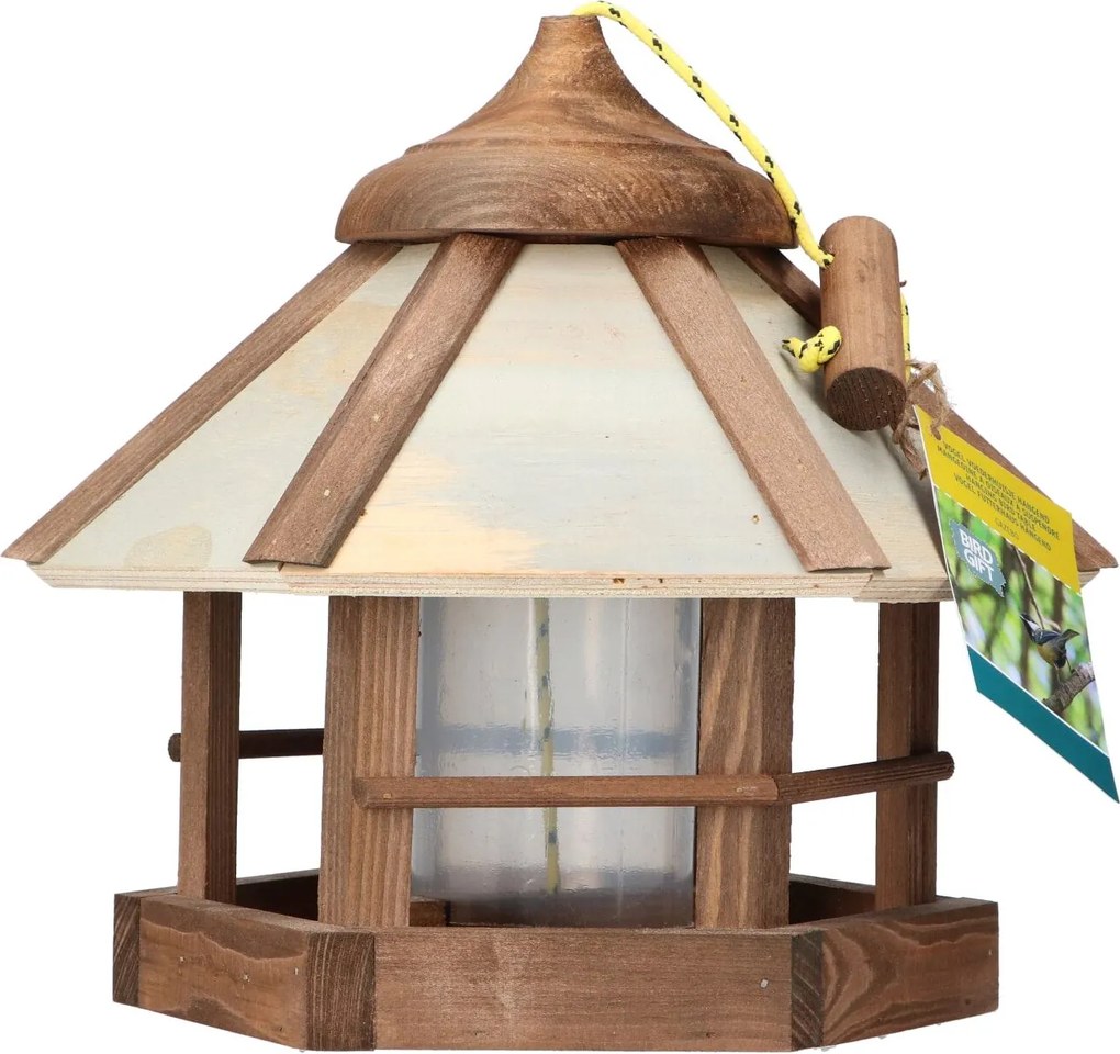 Bûten Gift - Hangend houten voederhuis Gazebo voor zaden/strooivoer - H29xdiameter 35 cm