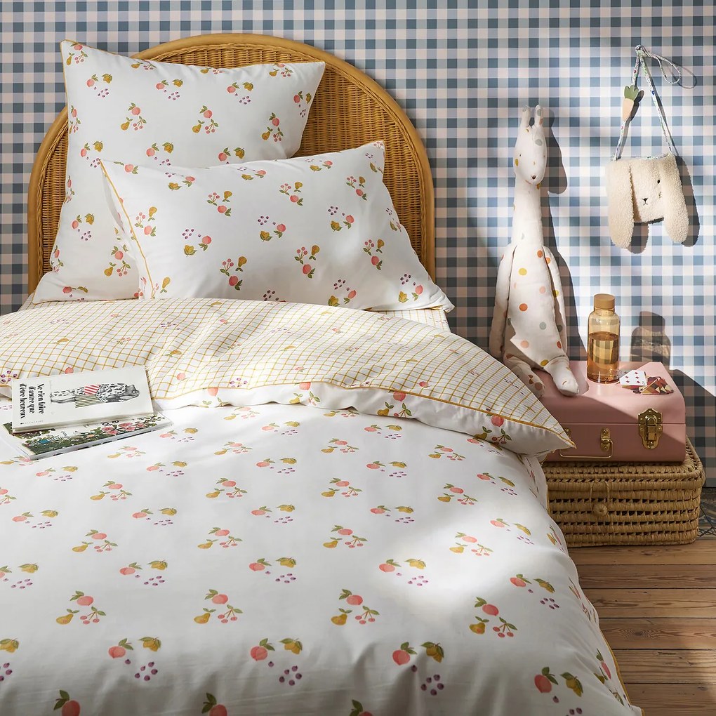 Kussensloop voor kinderbed, 50% gerecycled katoen, fruitprint, LILAS