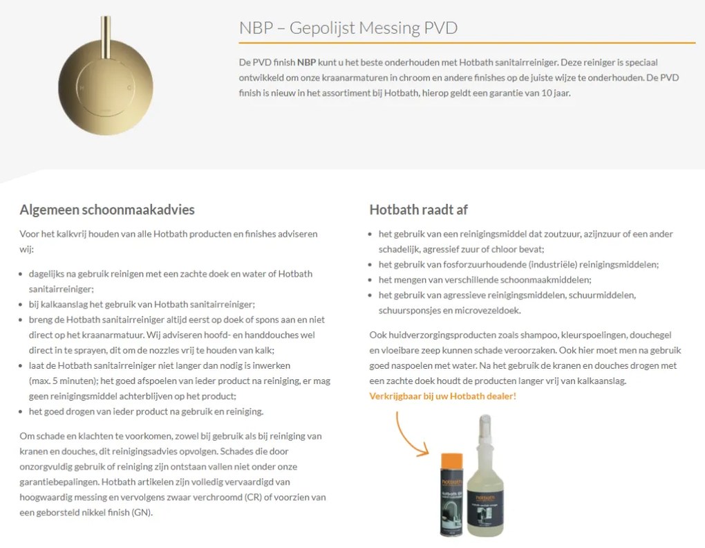Hotbath Cobber verhoogde wastafelkraan met rechte uitloop messing gepolijst PVD