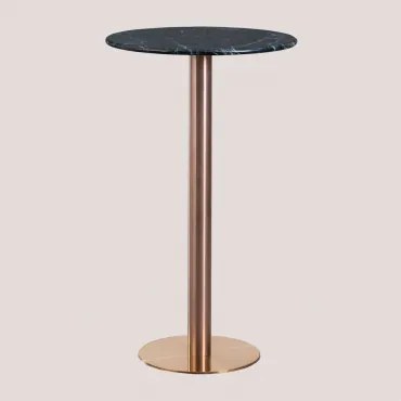 Ronde Hoge Bartafel Ø60 Cm In Natuurlijk Steen Xiren Big Flower Groen Marmer - Geborsteld Roségoud - Sklum