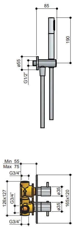 Hotbath Get Together IBS2AGN inbouwdouche met 3s handdouche en 25cm hoofddouche geborsteld nikkel