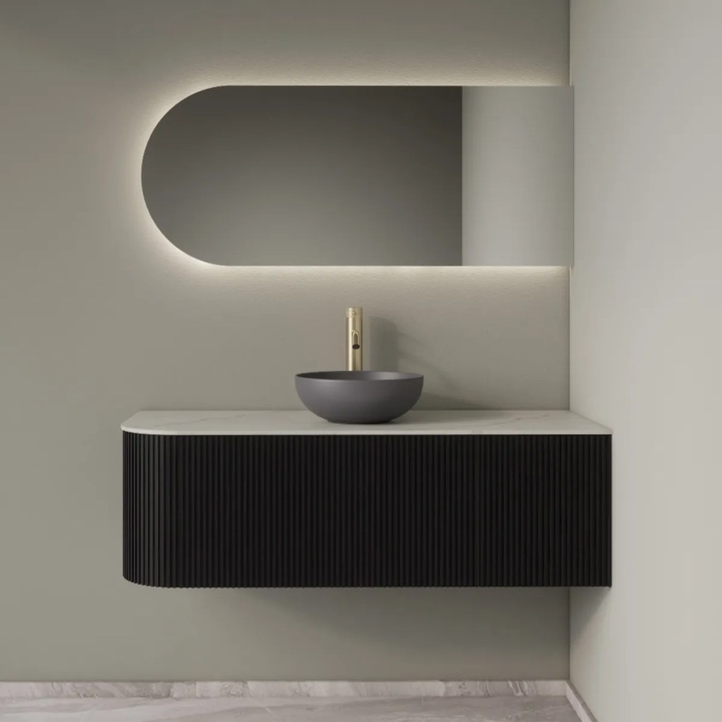 Gliss Design Alluro badmeubel ribbelfront met ronding links 120cm black en wit marmer toppaneel