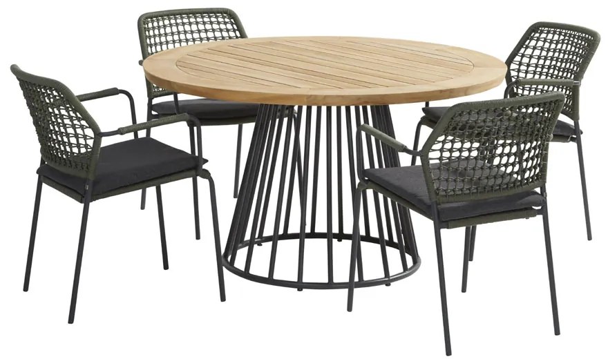 Taste by 4 Seasons Barista dining set groen met Ambassador Boulevard tafel Ø 130 cm  Tuinset    houtkleur weerbestendig