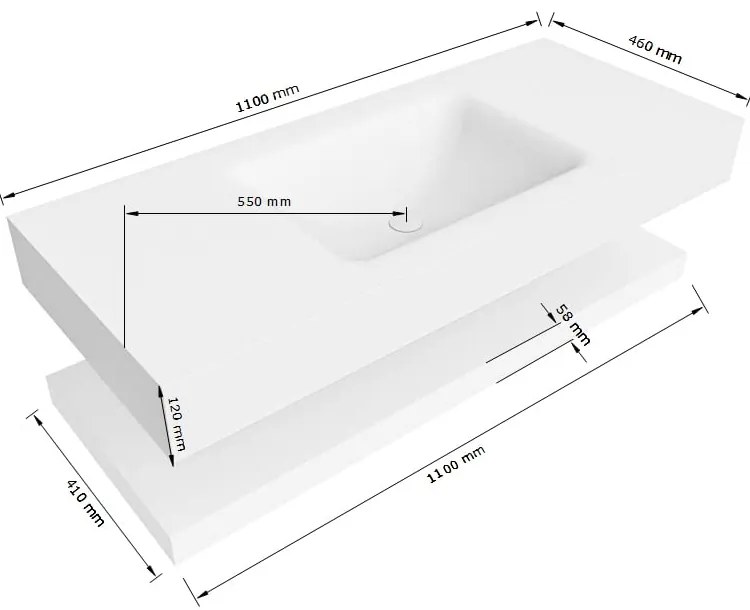 Zaro Alan badmeubel 110cm met planchet talc en vrijhangende wastafel cloud midden 1 kraangat urban