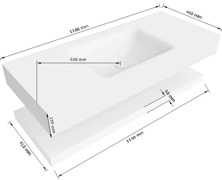 Zaro Alan badmeubel 110cm met planchet urban en vrijhangende wastafel cloud midden zonder kraangat talc