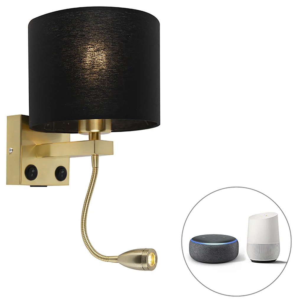 LED Smart wandlamp met dimmer goud met USB en zwarte kap incl. Wifi A60 - Brescia Modern E27 rond Binnenverlichting Lamp