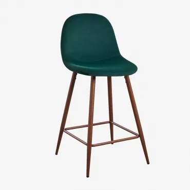 Set Van 2 Hoge Krukken Van Glamm-fluweel Donker Hout & Jungle Groen & ↑65 Cm - Sklum