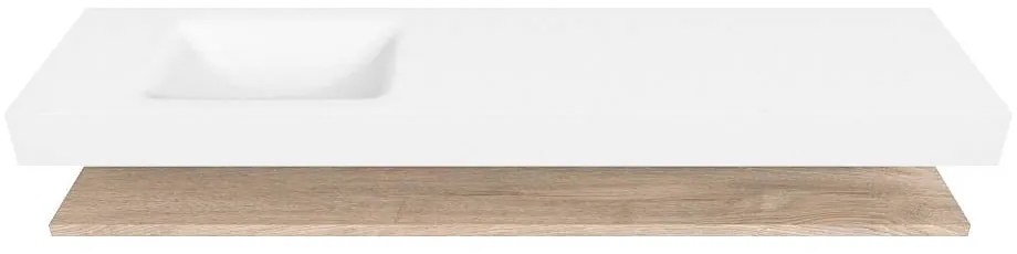 Zaro Alan badmeubel 190cm met planchet washed oak en vrijhangende wastafel cloud links zonder kraangat talc
