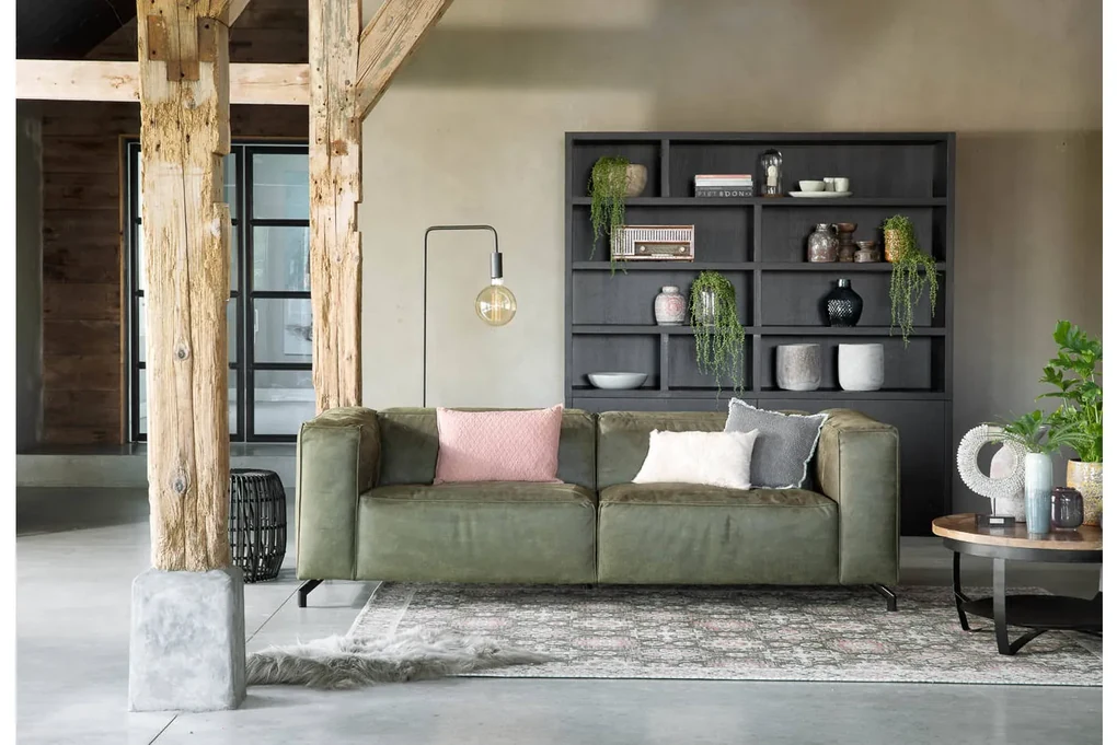 Goossens Bank Calvin groen, micro leer, 2-zits, modern design