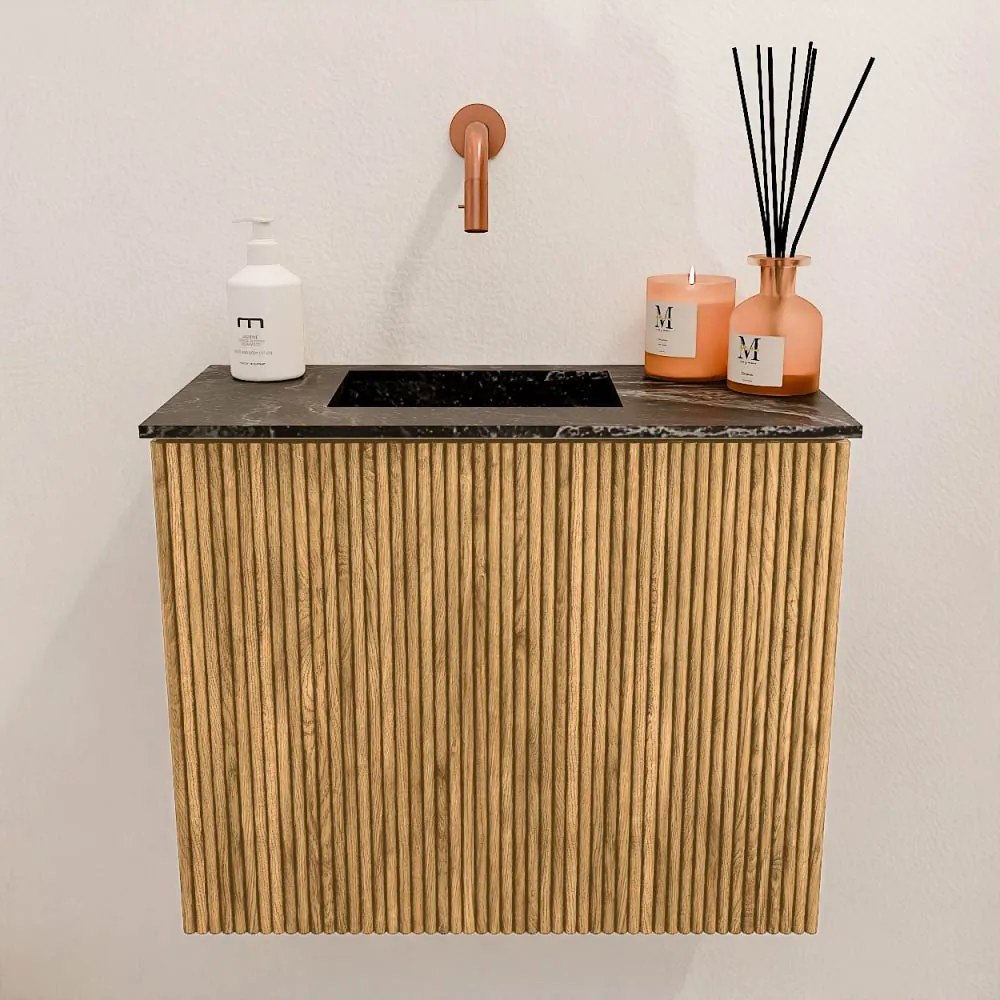 Mondiaz Joya DLux 50cm toiletmeubel oak met wastafel faye links zonder kraangat lava