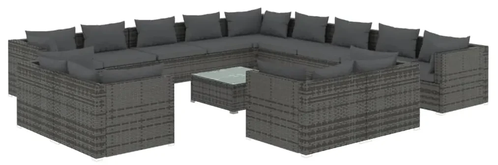 vidaXL 14-delige Loungeset met kussens poly rattan grijs