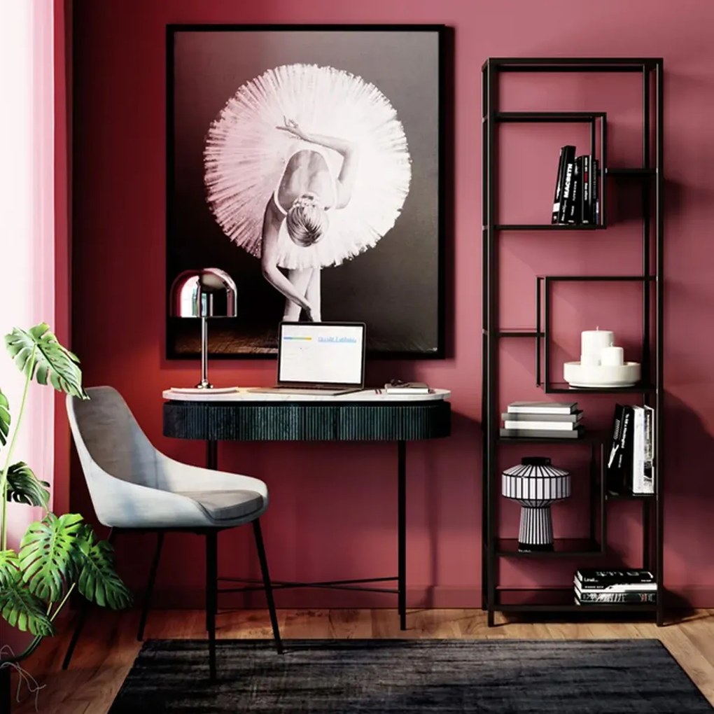 Ovale Sidetable Zwart Met Wit Marmer - 100 X 32cm.