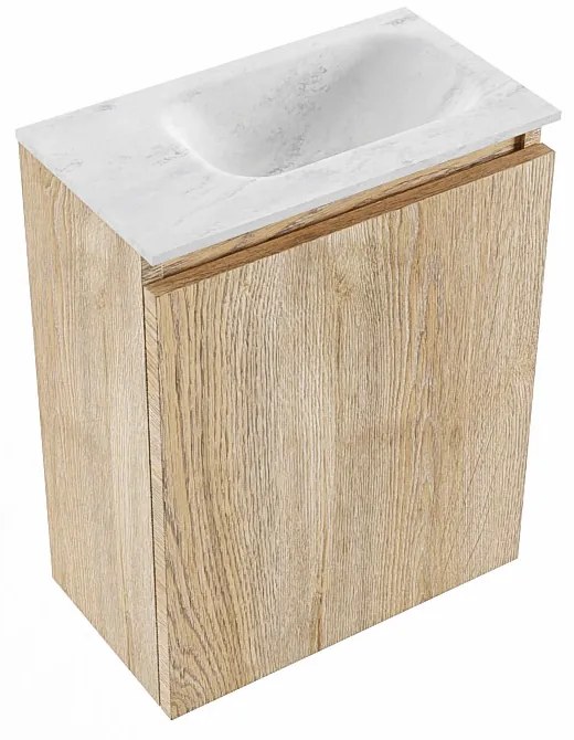 Mondiaz Ture DLux toiletmeubel 40cm washed oak met wastafel opalo rechts met kraangat