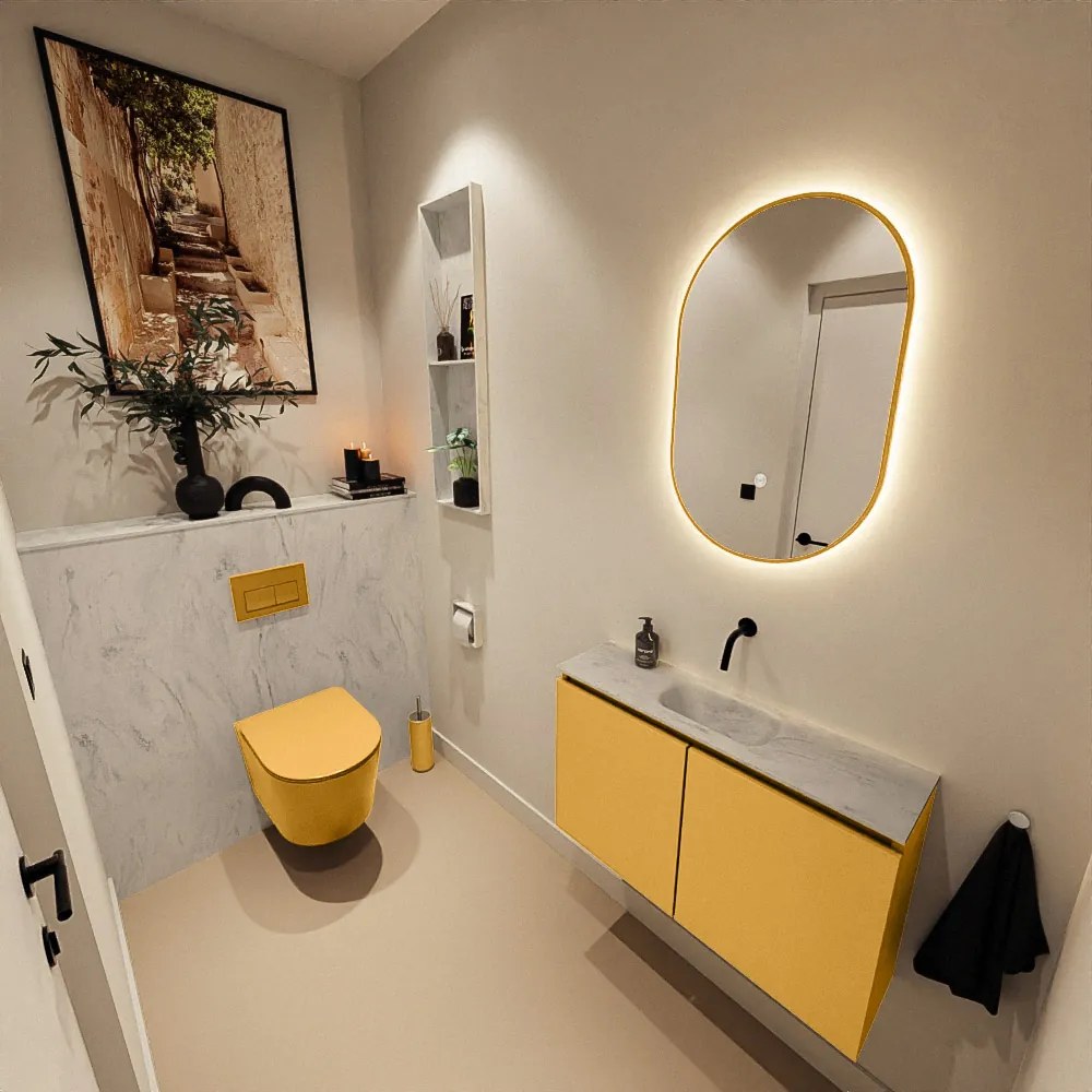 Mondiaz Ture DLux toiletmeubel 80cm ocher met wastafel opalo midden zonder kraangat