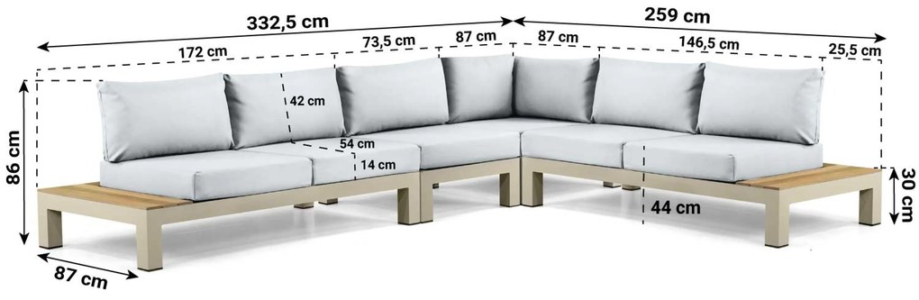 Loungeset 6 personen Aluminium/Teak Taupe Lifestyle Garden Furniture Vittoria