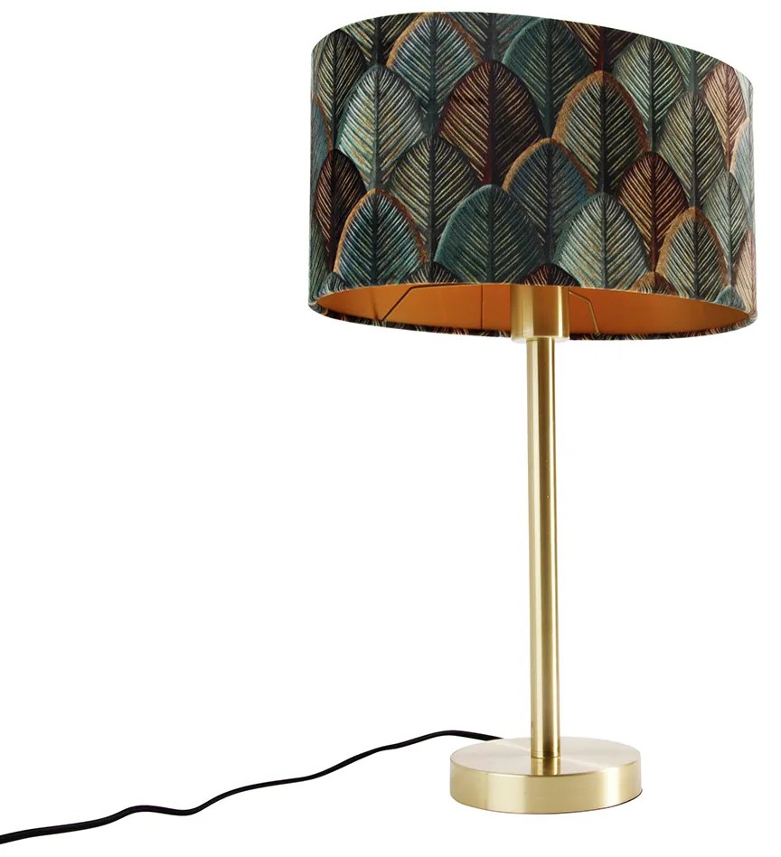 Tafellamp messing met ovale velours kap blad Design 35cm - Simplo Modern, Klassiek / Antiek E27 rond Binnenverlichting Lamp