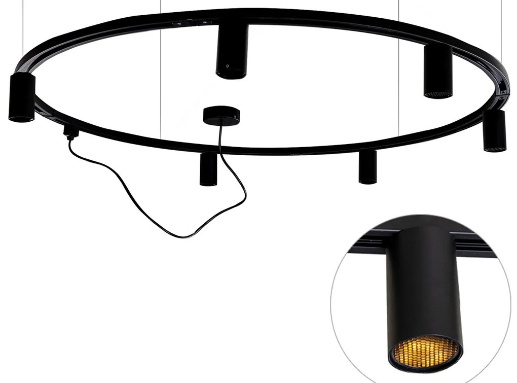 Modern hangend railsysteem met 6 spots zwart 1-fase GU10 50mm - Iconic Ruby Honey