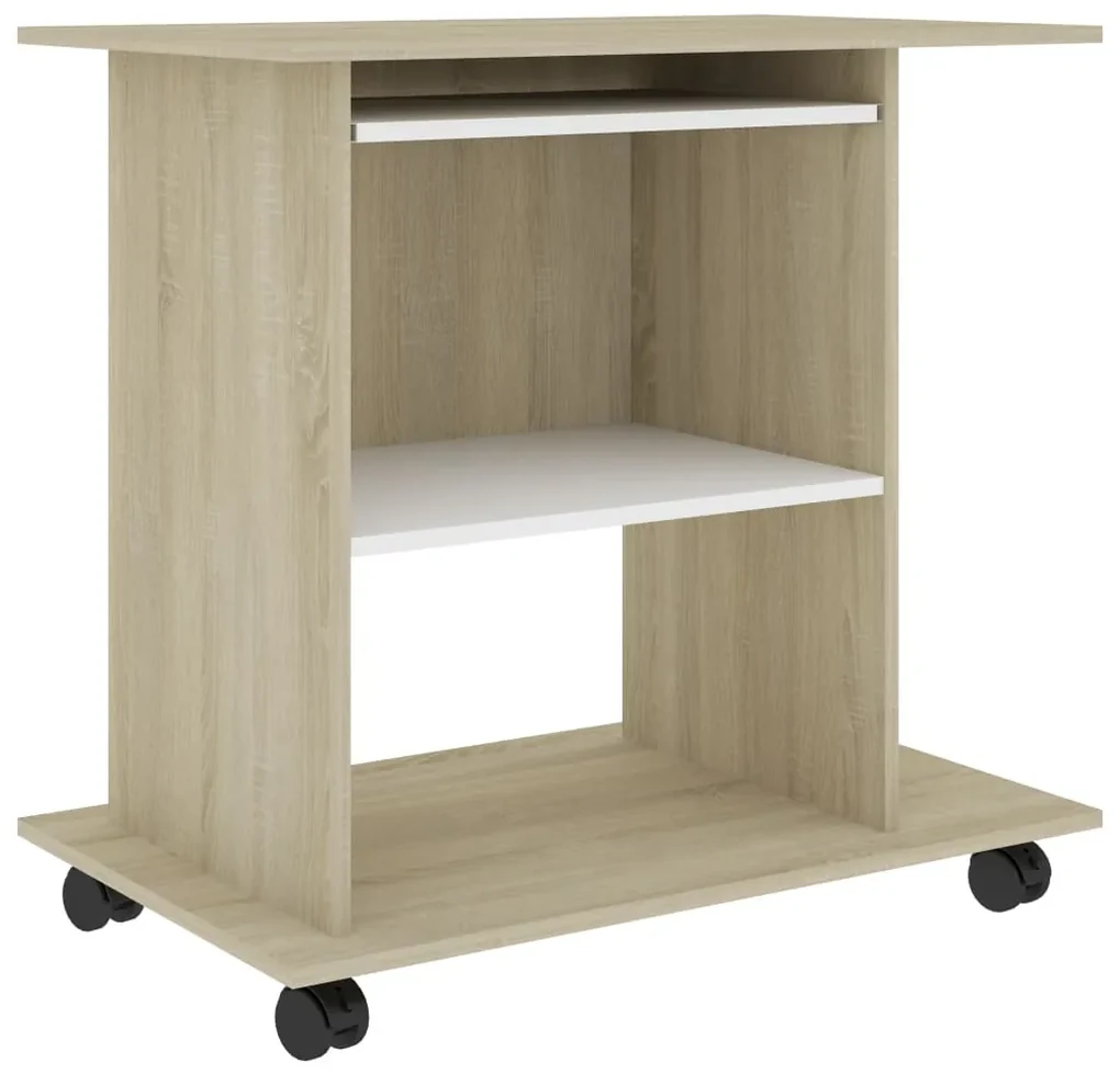 vidaXL Computerbureau 80x50x75 cm spaanplaat wit sonoma eikenkleurig