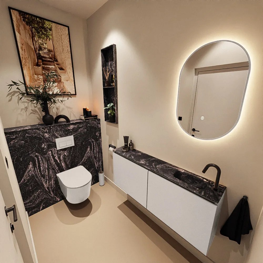 Mondiaz Ture DLux toiletmeubel 120cm linen met wastafel lava rechts met kraangat