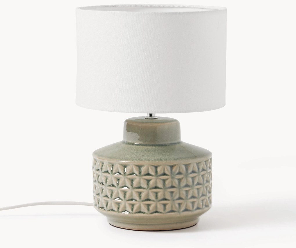 Kleine keramische tafellamp Monica met linnen lampenkap