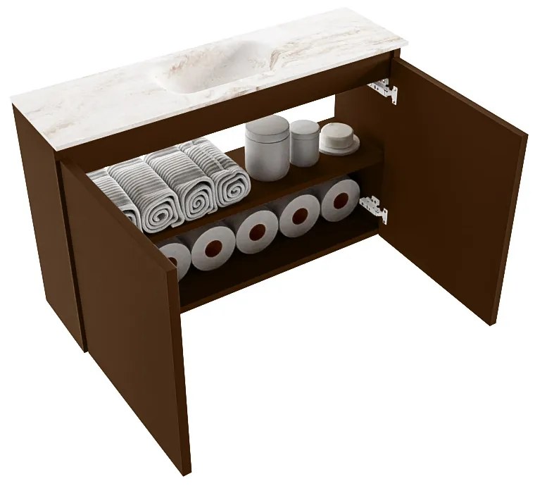 Mondiaz Ture DLux toiletmeubel 80cm rust met wastafel frappe midden met kraangat