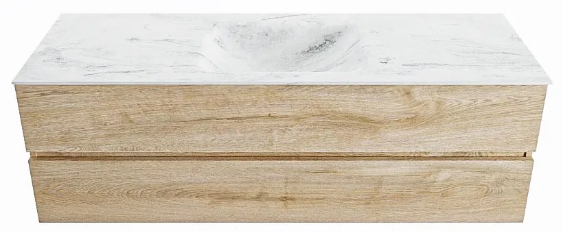 Mondiaz Vica DLux badmeubel 150cm washed oak 2 lades met wastafel opalo midden 1 kraangat