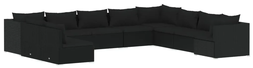 vidaXL 10-delige Loungeset met kussens poly rattan zwart