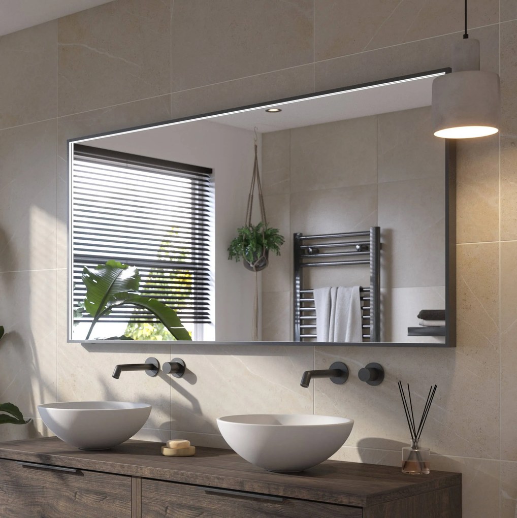 Ben Oblon spiegel met LED verlichting en anti-condens 180x80 cm Mat Zwart